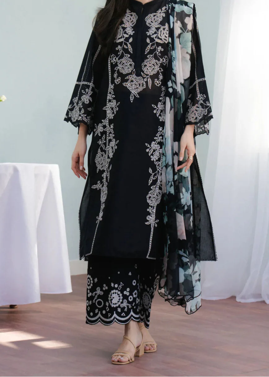Grace W740-Embroidered 3pc Marina Dress With Printed Shawl.