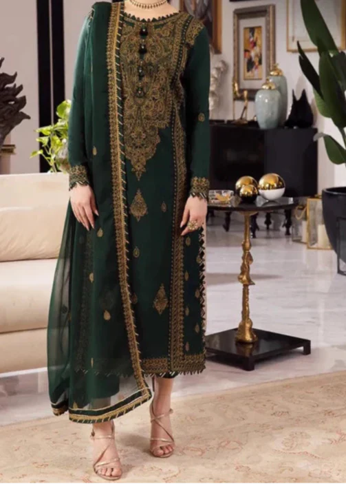 Grace Z-(W766 ) - Stitched Embroidered 3pc Marina Dress With Embroidered Chiffon Dupatta.