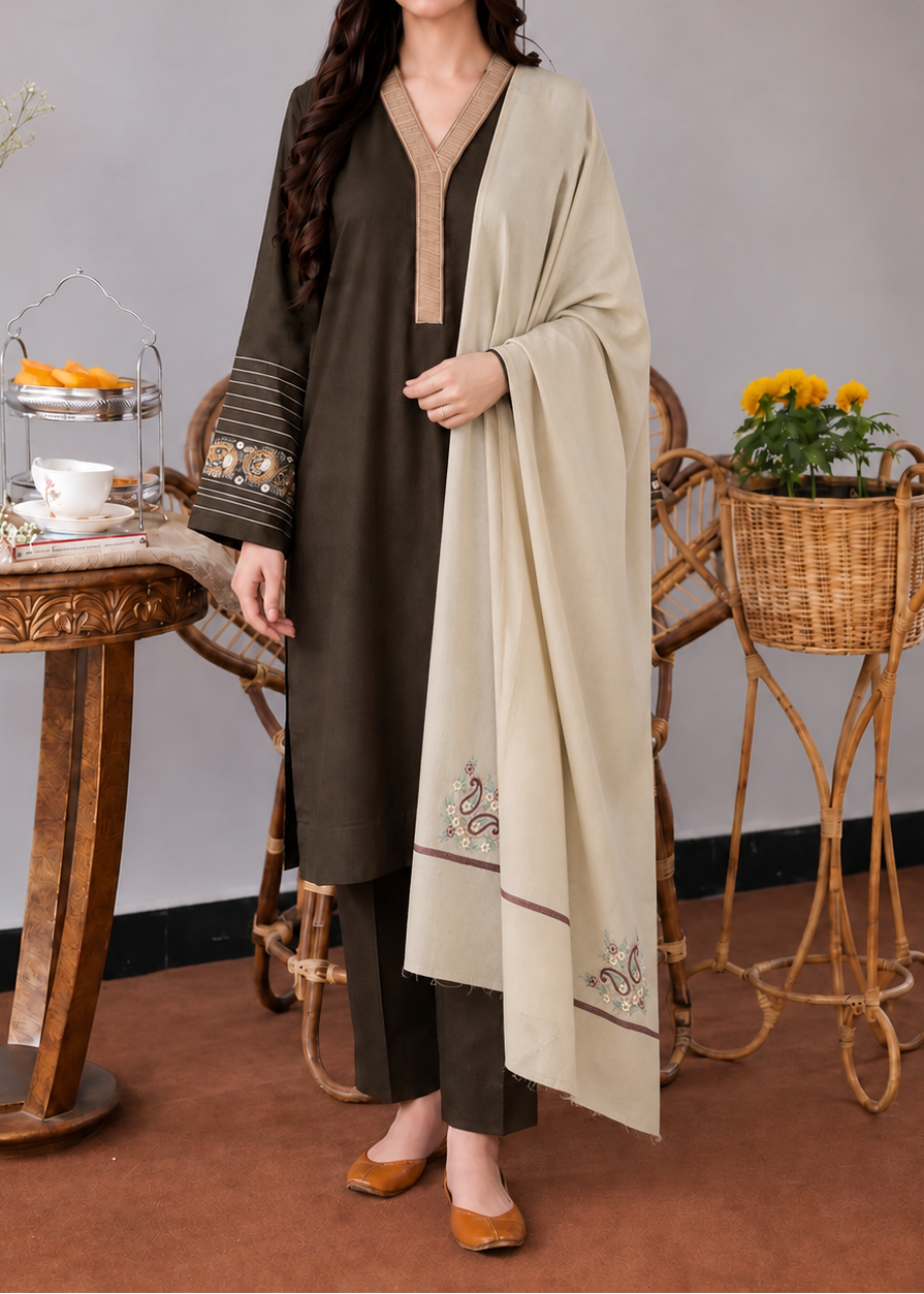 Grace W1097 - Embroidered 3pc Marina Dress With Embroidered Marina Shawl.