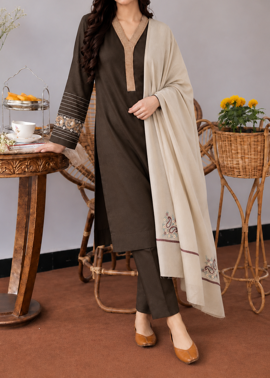 Grace W1097 - Embroidered 3pc Marina Dress With Embroidered Marina Shawl.