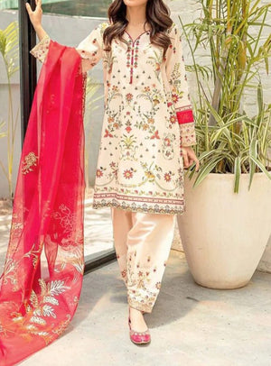 Grace S519-Embroidered 3pc lawn dress with printed organza dupatta.
