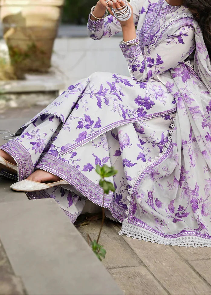 Grace S1299 - Printed & Embroidered 3pc Lawn Dress With Embroidered  Sequence Chiffon Dupatta.