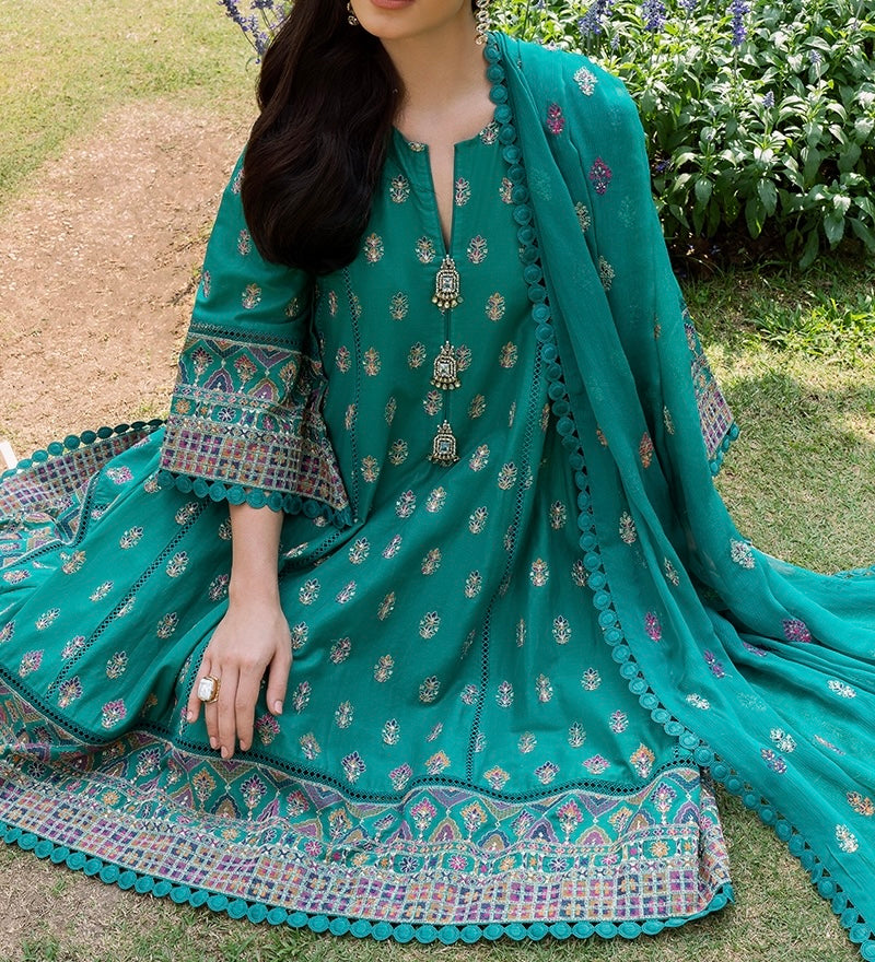 Grace S640-Embroidered 3pc lawn dress with Embroidered organza dupatta.