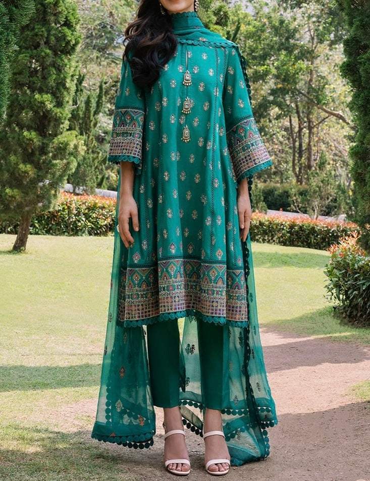 Grace S640-Embroidered 3pc lawn dress with Embroidered organza dupatta.