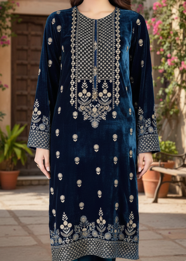 Grace W437- Embroidered Velvet Shirt