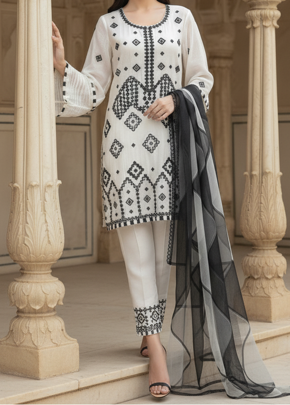 Grace S428-Embroidered 3pc organza dress with organza embroidered duppata.