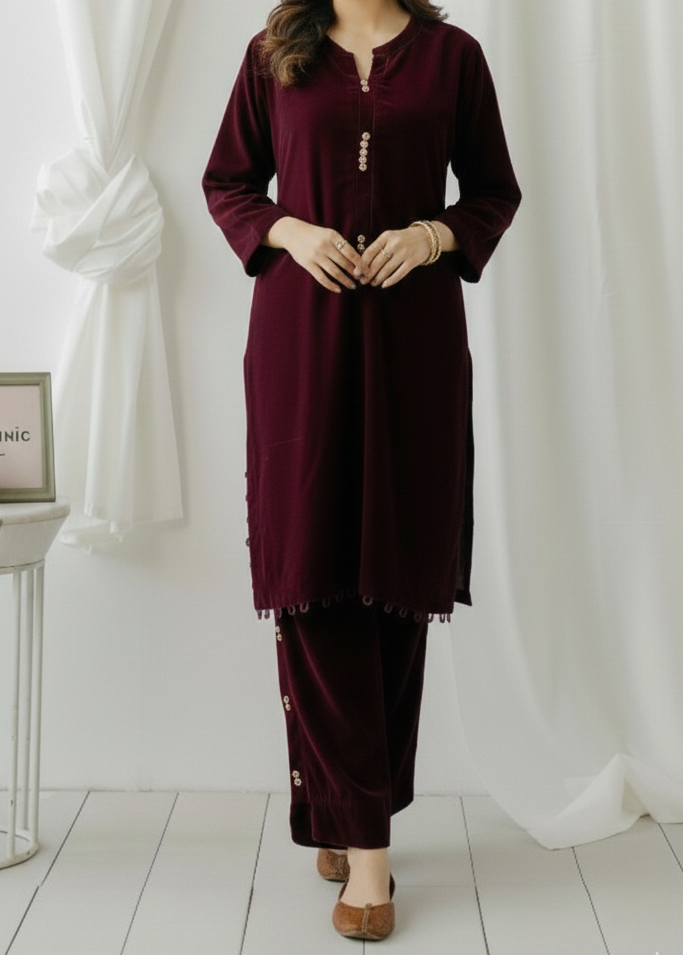 C-S 044- STITCHED 2PC VELVET CO-ORD SET.