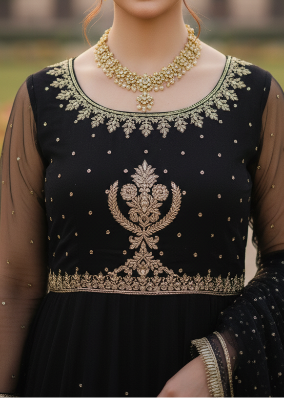 Grace W278-Embroidered 3pc organza dress with Net duppata.