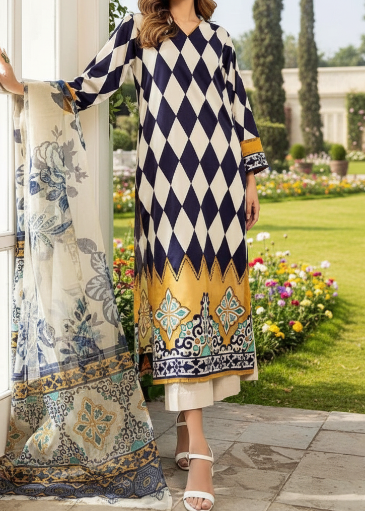 Grace W280- Printed 3pc soft crepe  dress With Printed organza dupatta.