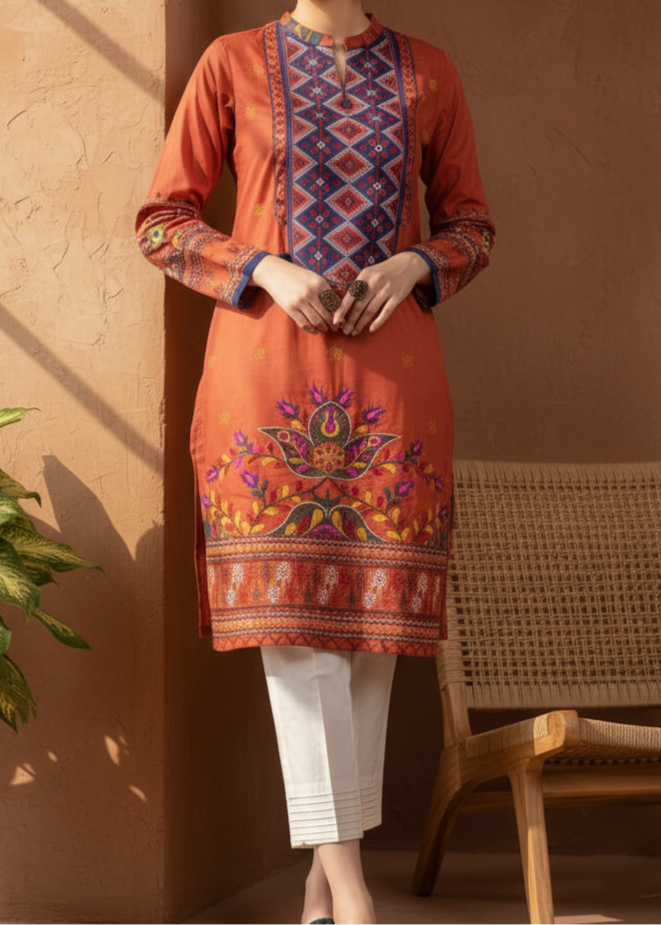 Grace W148- Embroidered 2pc linen dress shirt &amp; trouser.