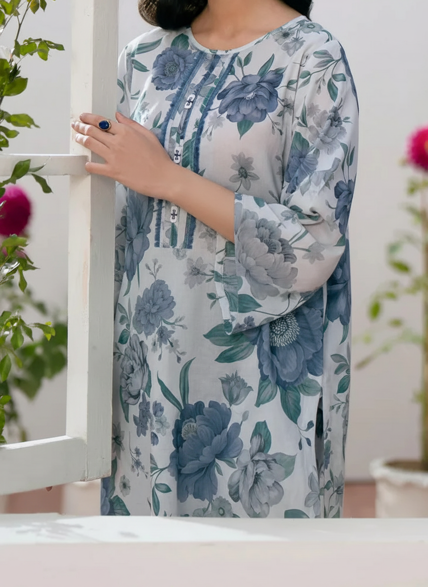 Grace W822 - Digital Printed 3pc Karandi Dress With Digital Printed Karandi Shawl.