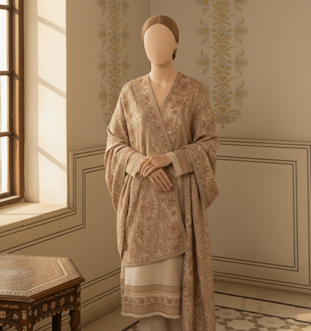 Sarinnah Premium D40-Luxury Formal Heavy Embroidered Karandi Shawl.