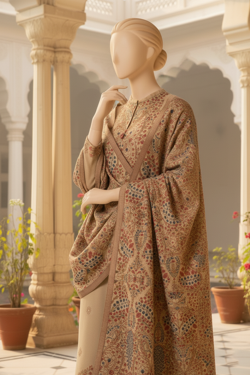 Sarinnah Premium D44-Luxury Formal Heavy Embroidered Karandi Shawl.