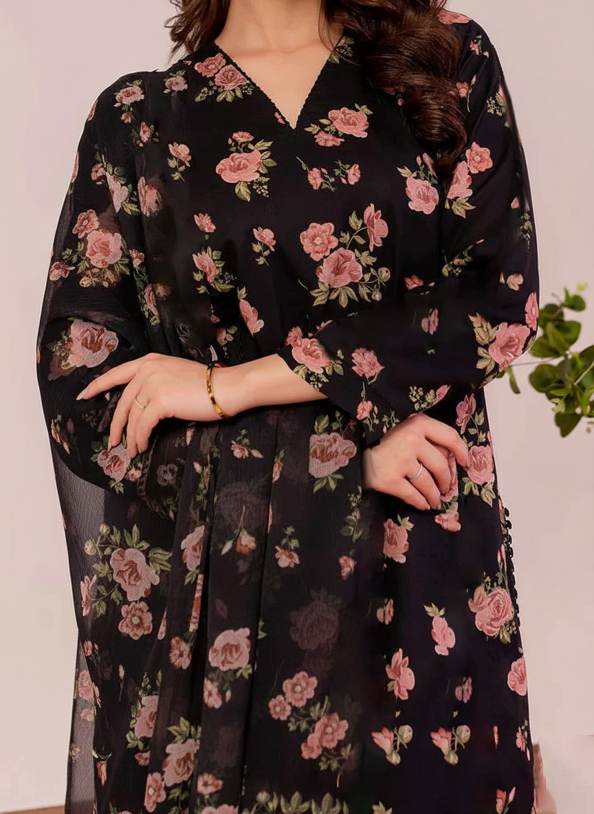 Grace W813 - Digital Printed 3pc Karandi Dress With Digital Printed Karandi Shawl.