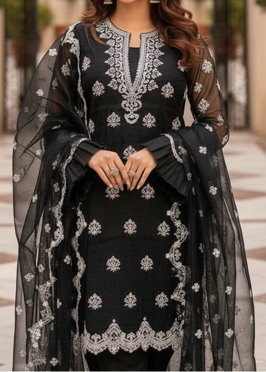 Grace W548-Embroidered 3pc organza dress with Embroidered organza duppata.