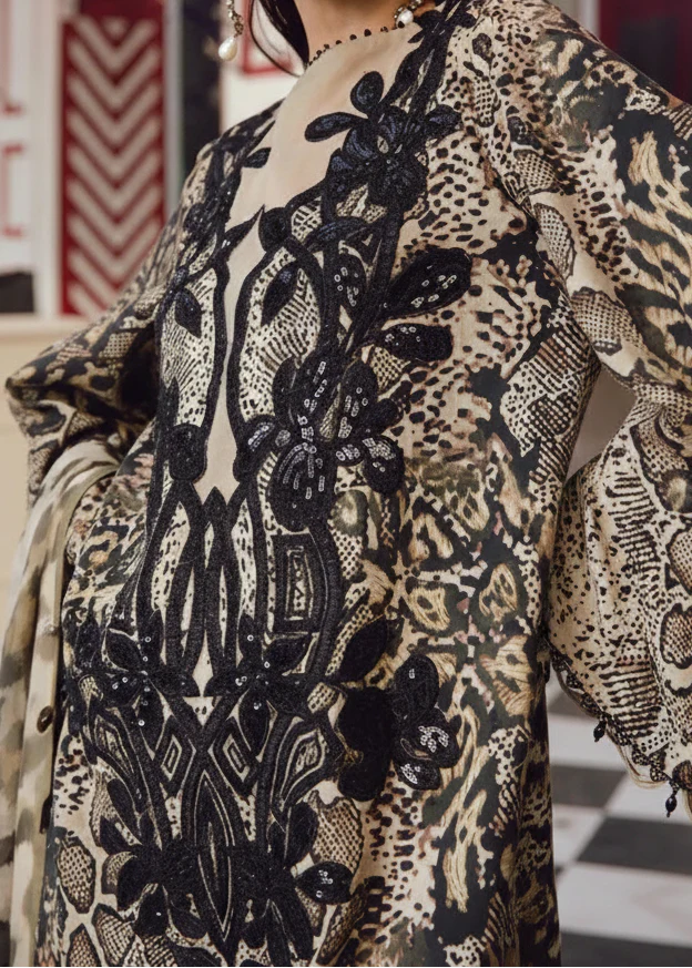 Grace W940 - Embroidered & Digital Printed 3pc Silk Dress With Digital Printed Silk Dupatta.