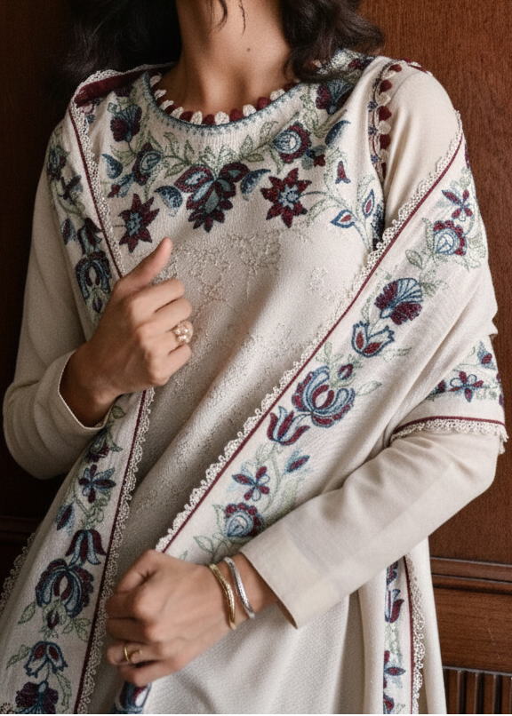 Grace W919-Embroidered 3pc Marina Dress With Embroidered Marina Shawl.