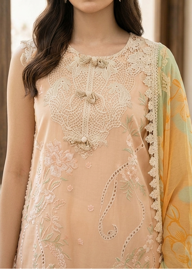 Grace S1238-Embroidered 3pc CHIKANKARI Lawn Dress With Printed Munar Dupatta.