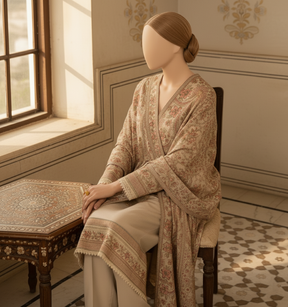 Sarinnah Premium D40-Luxury Formal Heavy Embroidered Karandi Shawl.