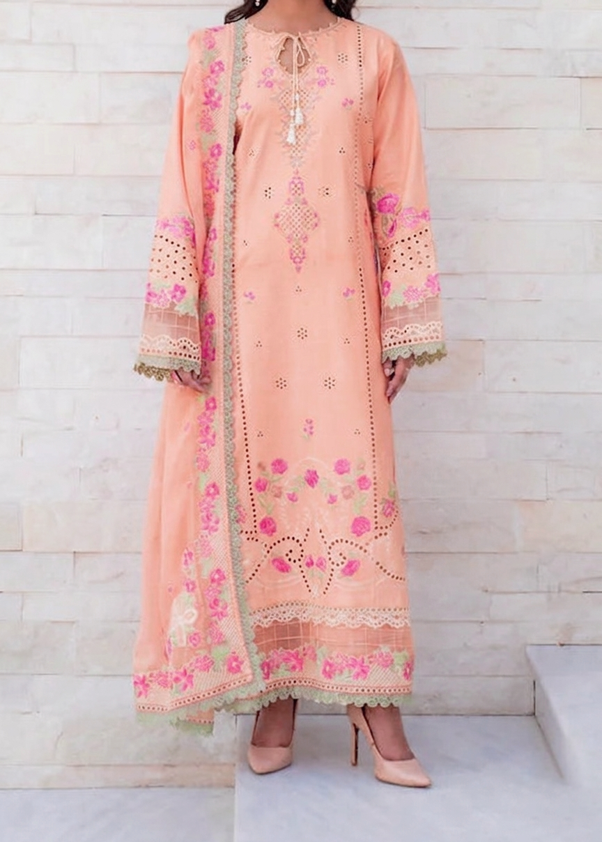MISK 02 - Embroidered 3pc Chikankari Lawn Dress With Embroidered Chiffon Dupatta.