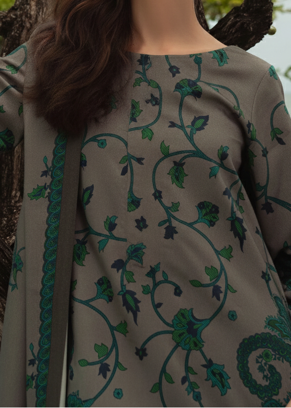 Grace W962 - Digital Printed 3pc Polyester Karandi Dress With Digital Printed Polyester Karandi Shawl.