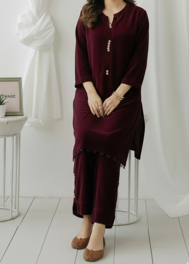 C-S 044- STITCHED 2PC VELVET CO-ORD SET.