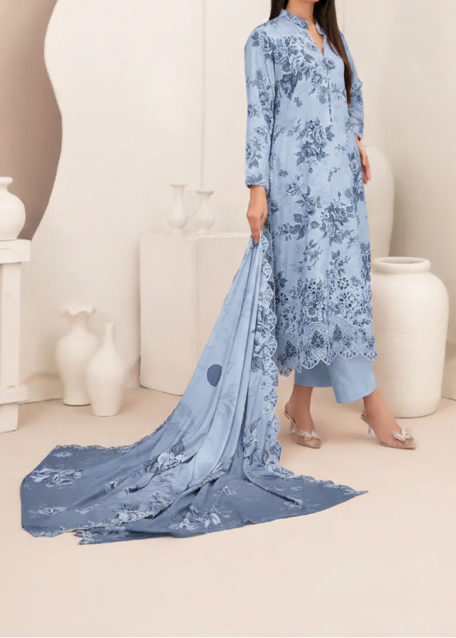 Grace S1317 - Printed & Embroidered 3pc Lawn Dress With Embroidered Chiffon Dupatta.