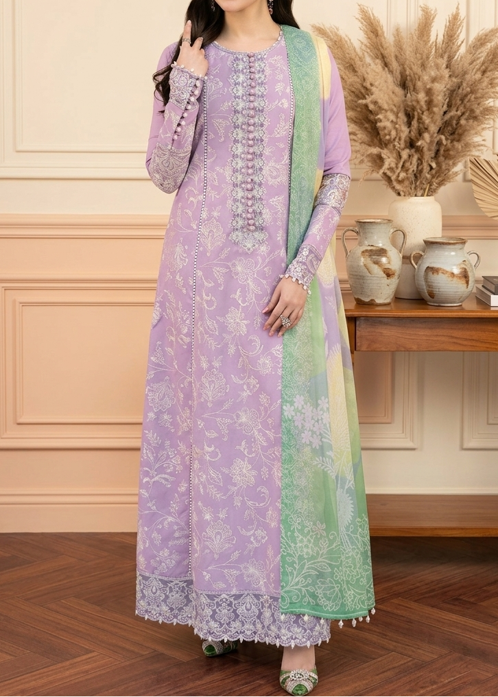 Grace S1163-Embroidered 3pc Lawn Dress With Printed Munar Dupatta.