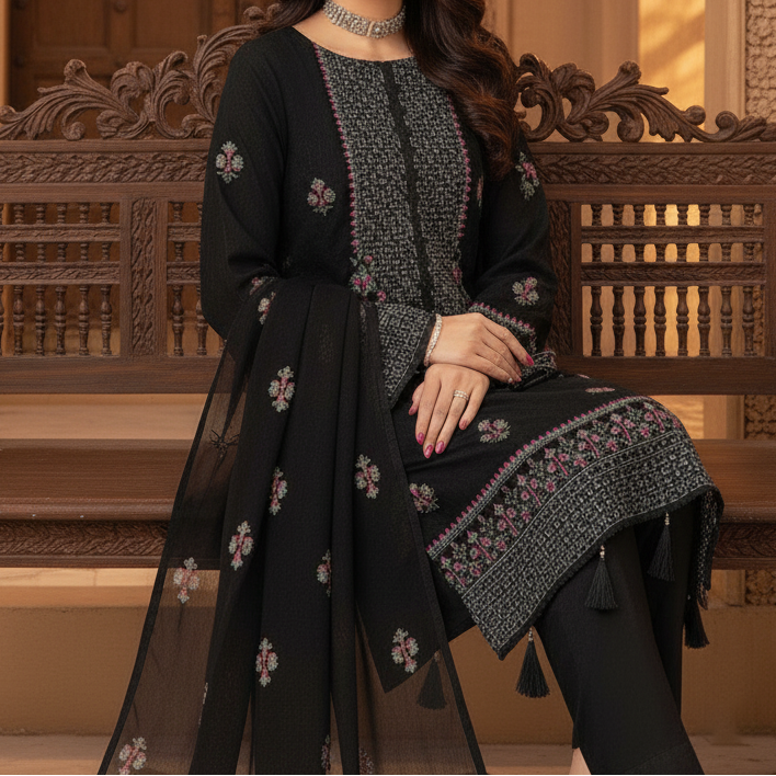 Grace W460- Embroidered 2pc Velvet Shirt with Embroidered chiffon dupatta.