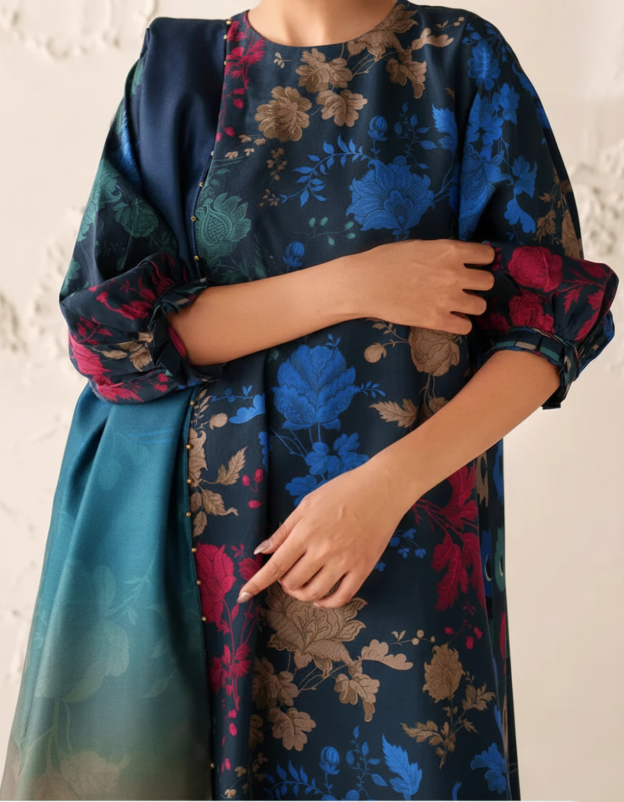 Grace W780 - Digital Printed 3pc Karandi Dress With Digital Printed Karandi Shawl.