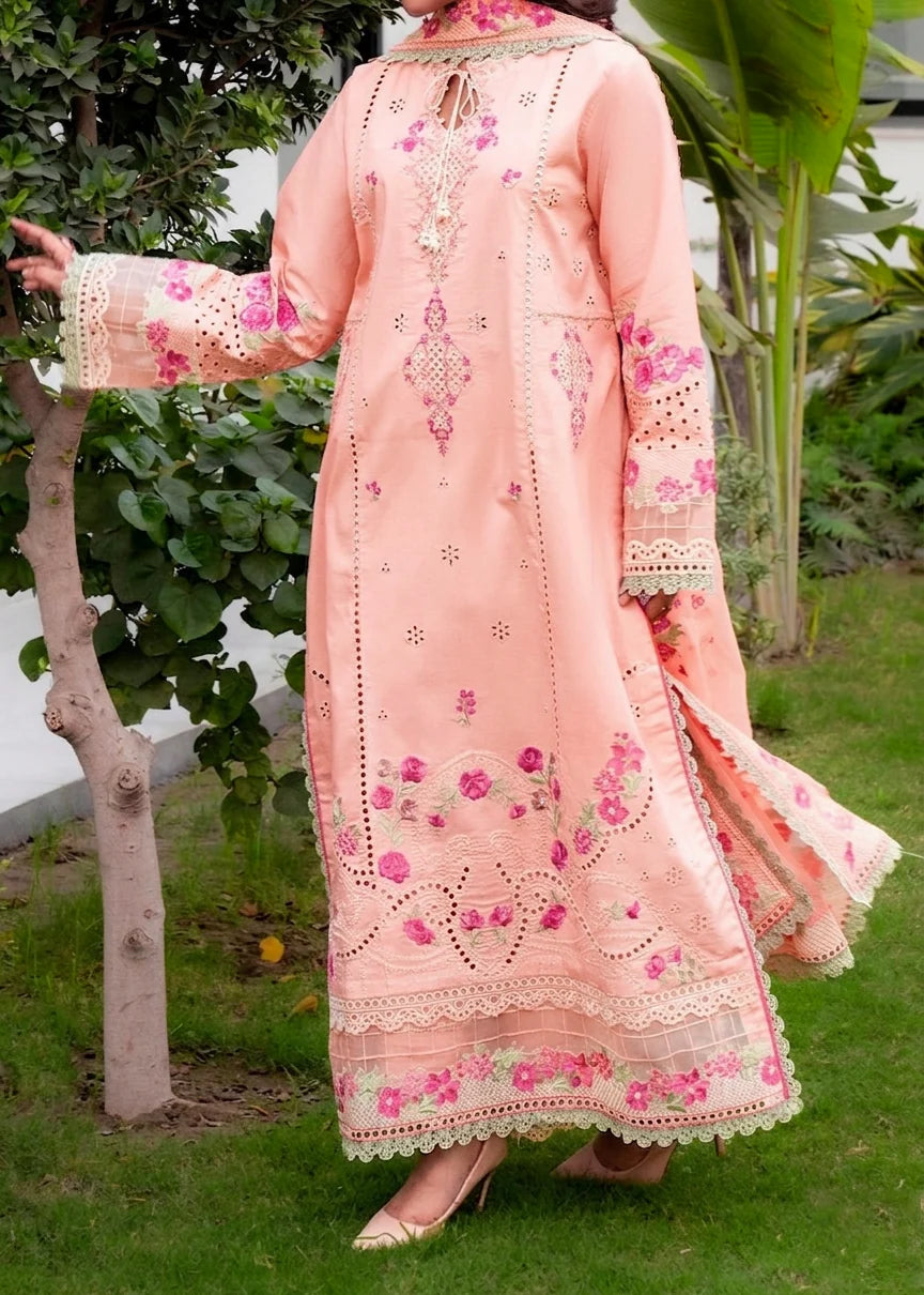 MISK 02 - Stitched Embroidered 3pc Chikankari Lawn Dress With Embroidered Chiffon Dupatta.