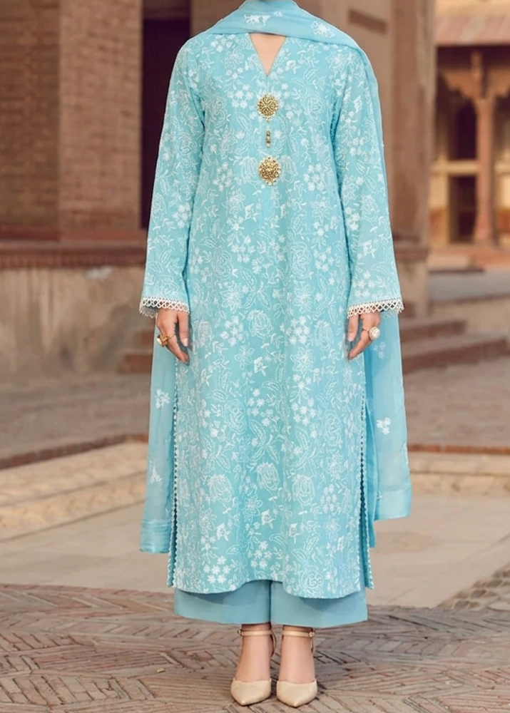 Grace S723-Embroidered 3pc Lawn Dress With Embroidered Chiffon Dupatta.