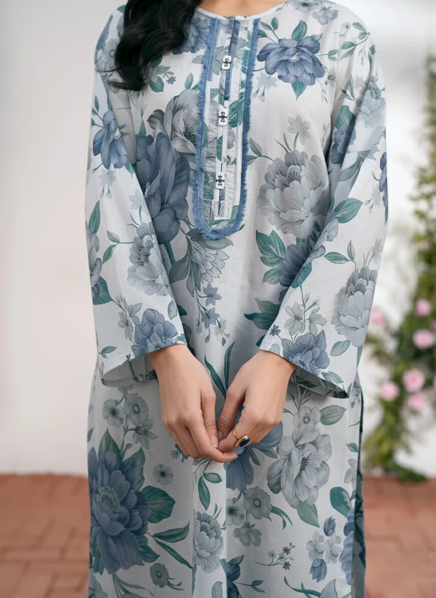 Grace W822 - Digital Printed 3pc Karandi Dress With Digital Printed Karandi Shawl.