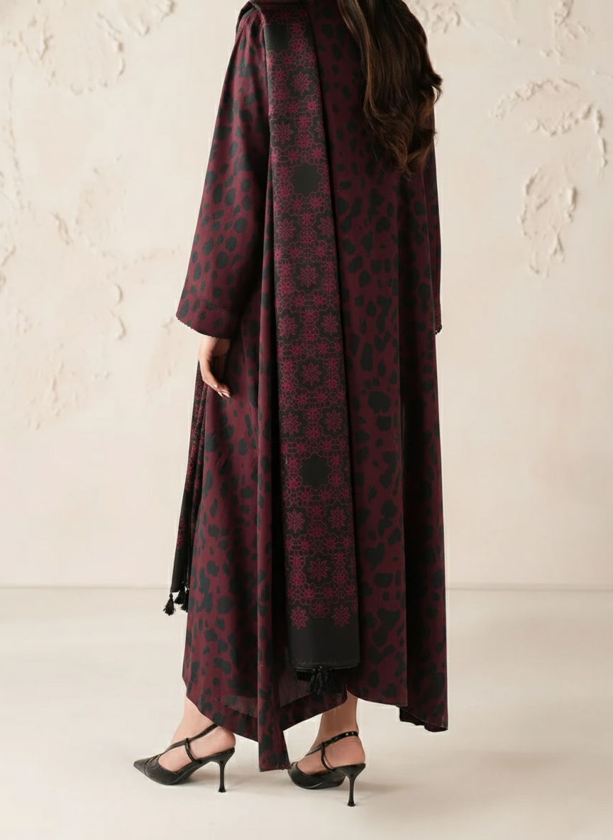 Grace W894 - Digital Printed 3pc Karandi Dress With Digital Printed Karandi Shawl.