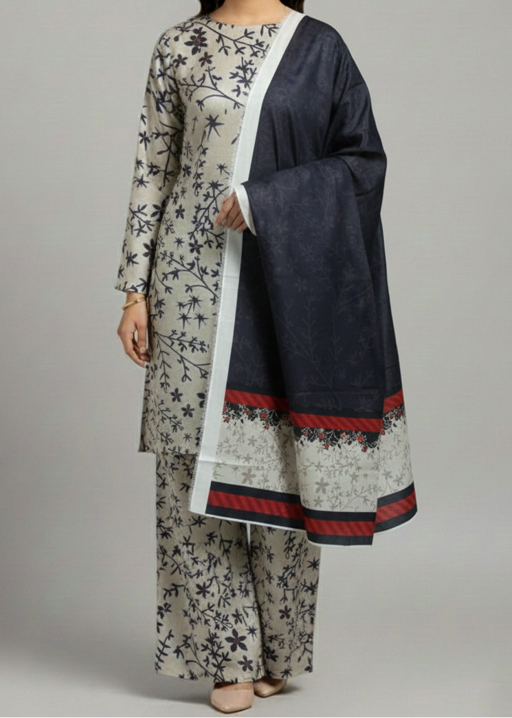 Grace W969 - Digital Printed 3pc Polyester Karandi Dress With Digital Printed Polyester Karandi Shawl.