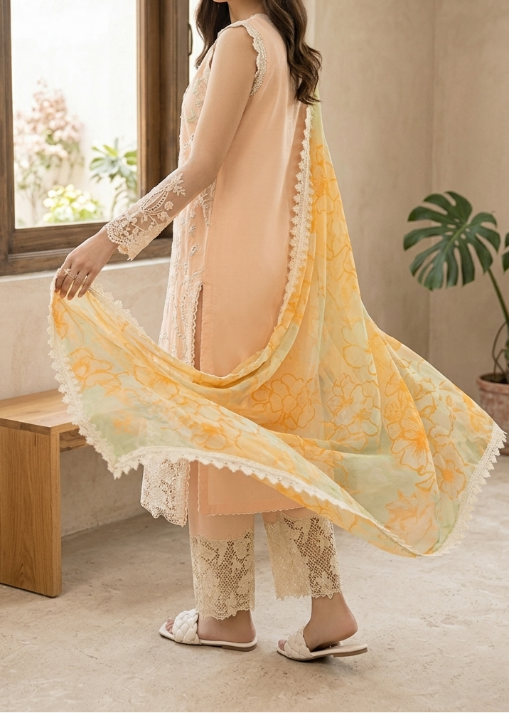 Grace S1238-Embroidered 3pc CHIKANKARI Lawn Dress With Printed Munar Dupatta.