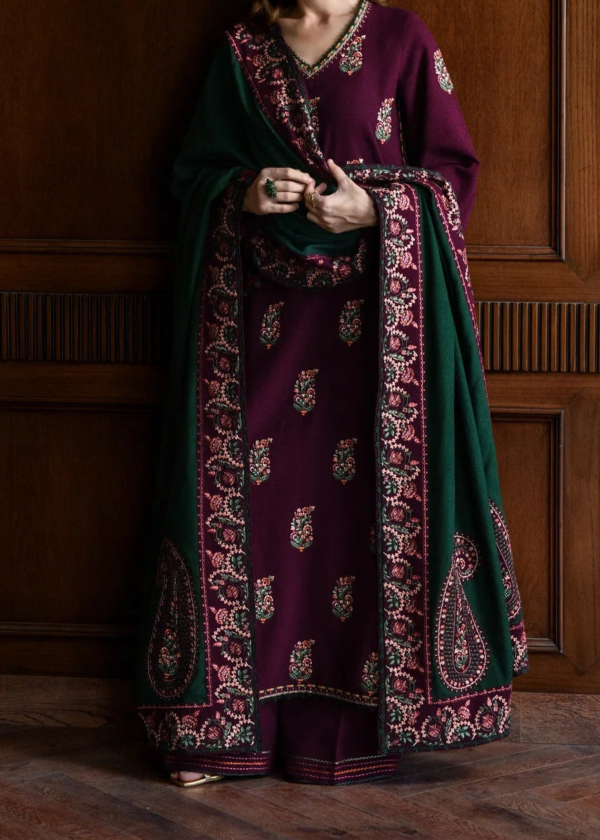 Grace Z-(W775 ) - Stitched Embroidered 3pc Marina Dress With Embroidered Marina Shawl.