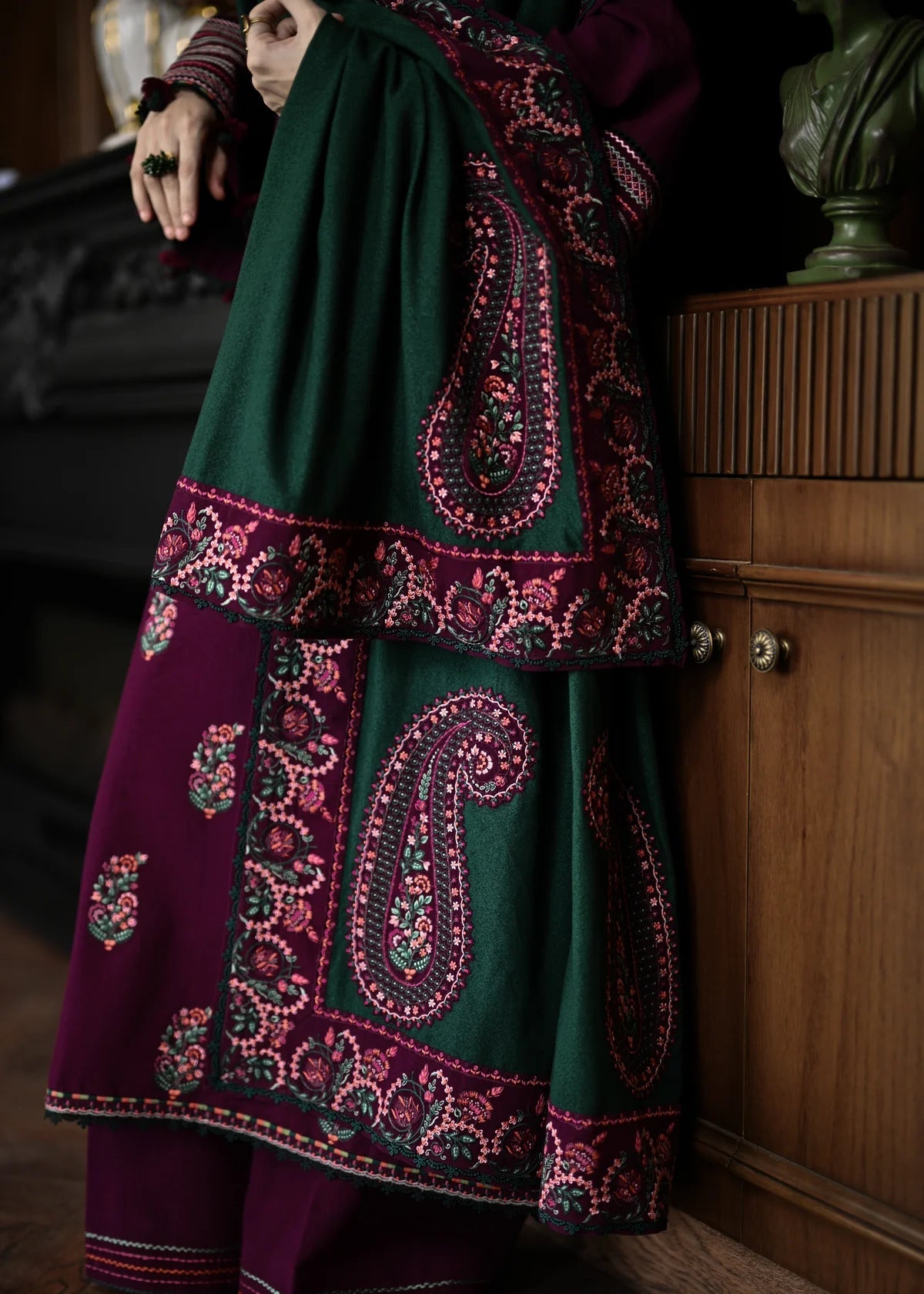 Grace Z-(W775 ) - Stitched Embroidered 3pc Marina Dress With Embroidered Marina Shawl.