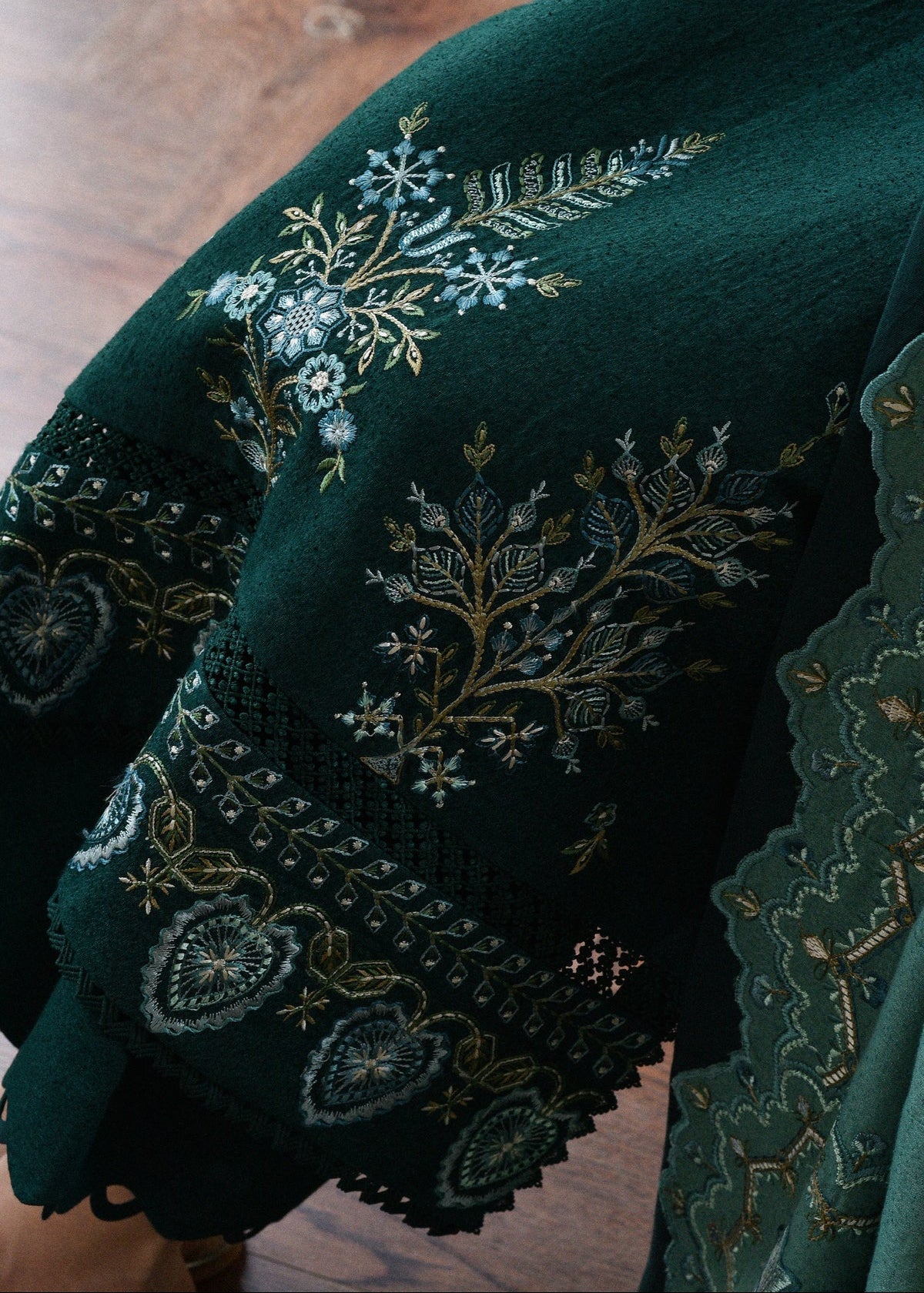 Grace Z-(W771 ) - Stitched Embroidered 3pc Marina Dress With Printed Shawl.