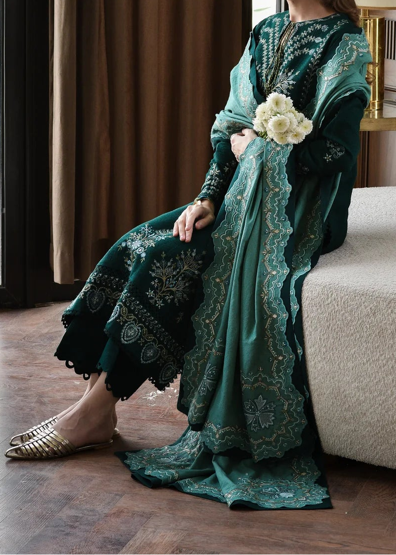 Grace Z-(W771 ) - Stitched Embroidered 3pc Marina Dress With Printed Shawl.