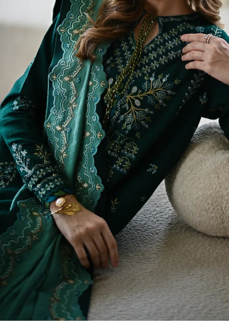 Grace Z-(W771 ) - Stitched Embroidered 3pc Marina Dress With Printed Shawl.