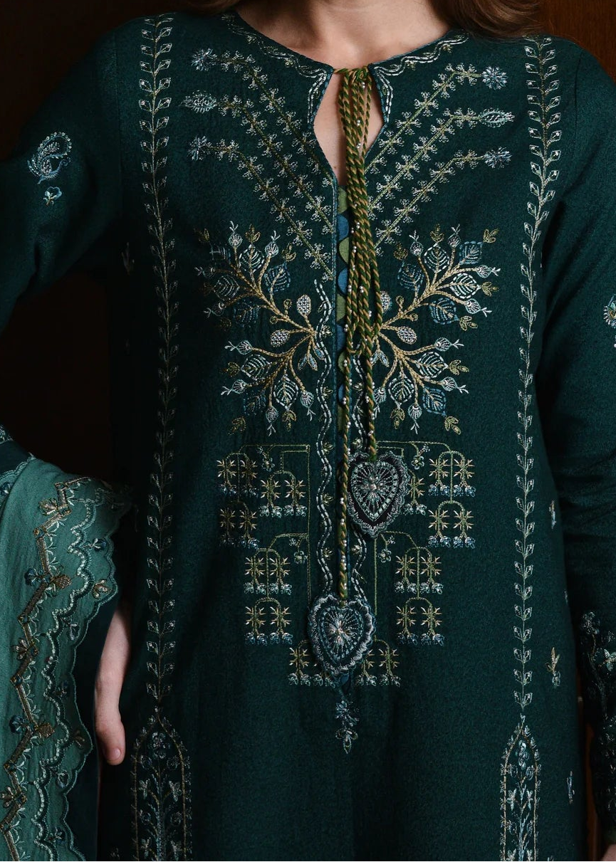 Grace Z-(W771 ) - Stitched Embroidered 3pc Marina Dress With Printed Shawl.