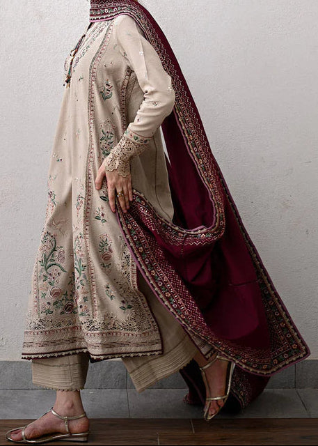 Grace W858-Embroidered 3pc Marina Dress With Printed Shawl.