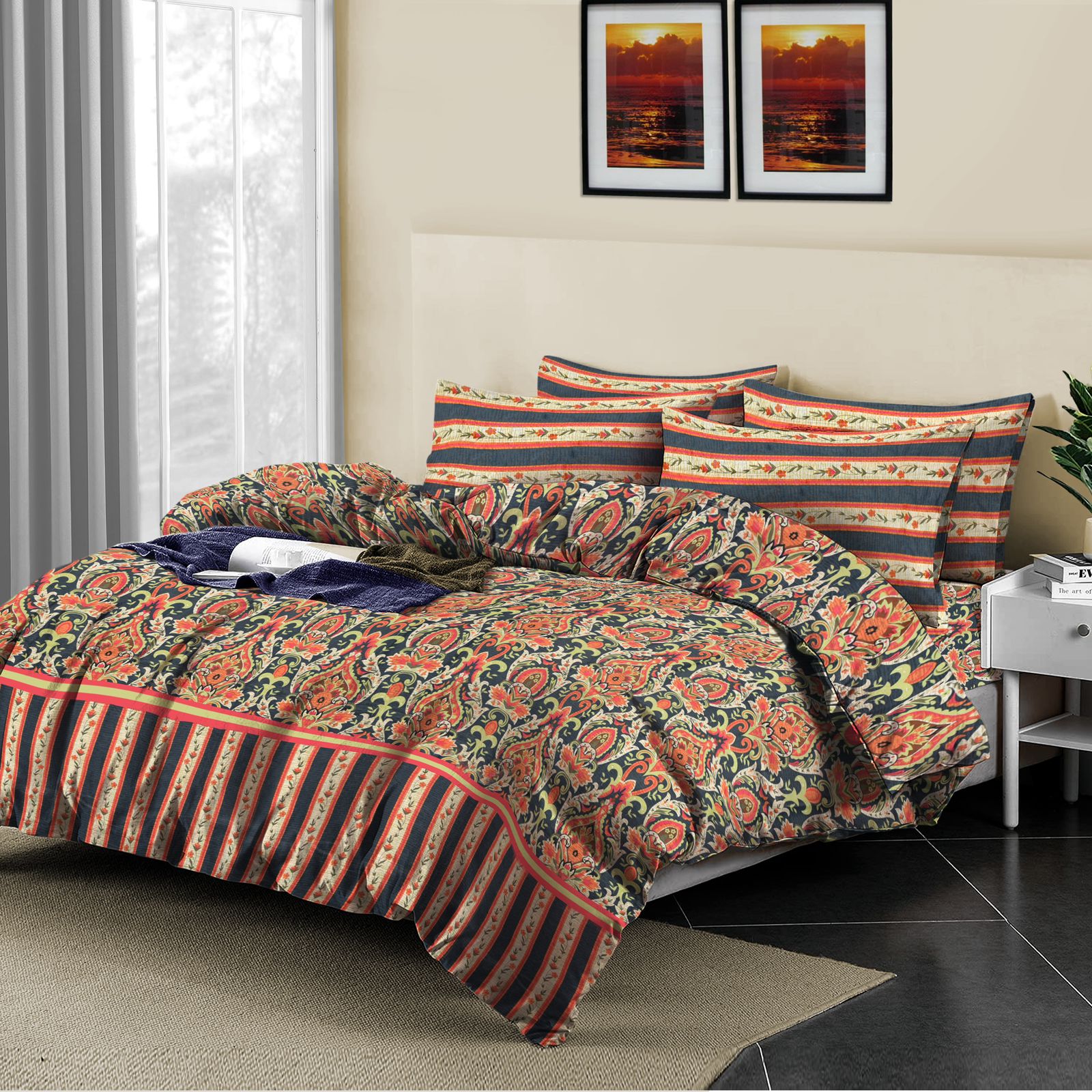 Grace D939- 6 pc summer Comforter Set with 4 pillow covers
