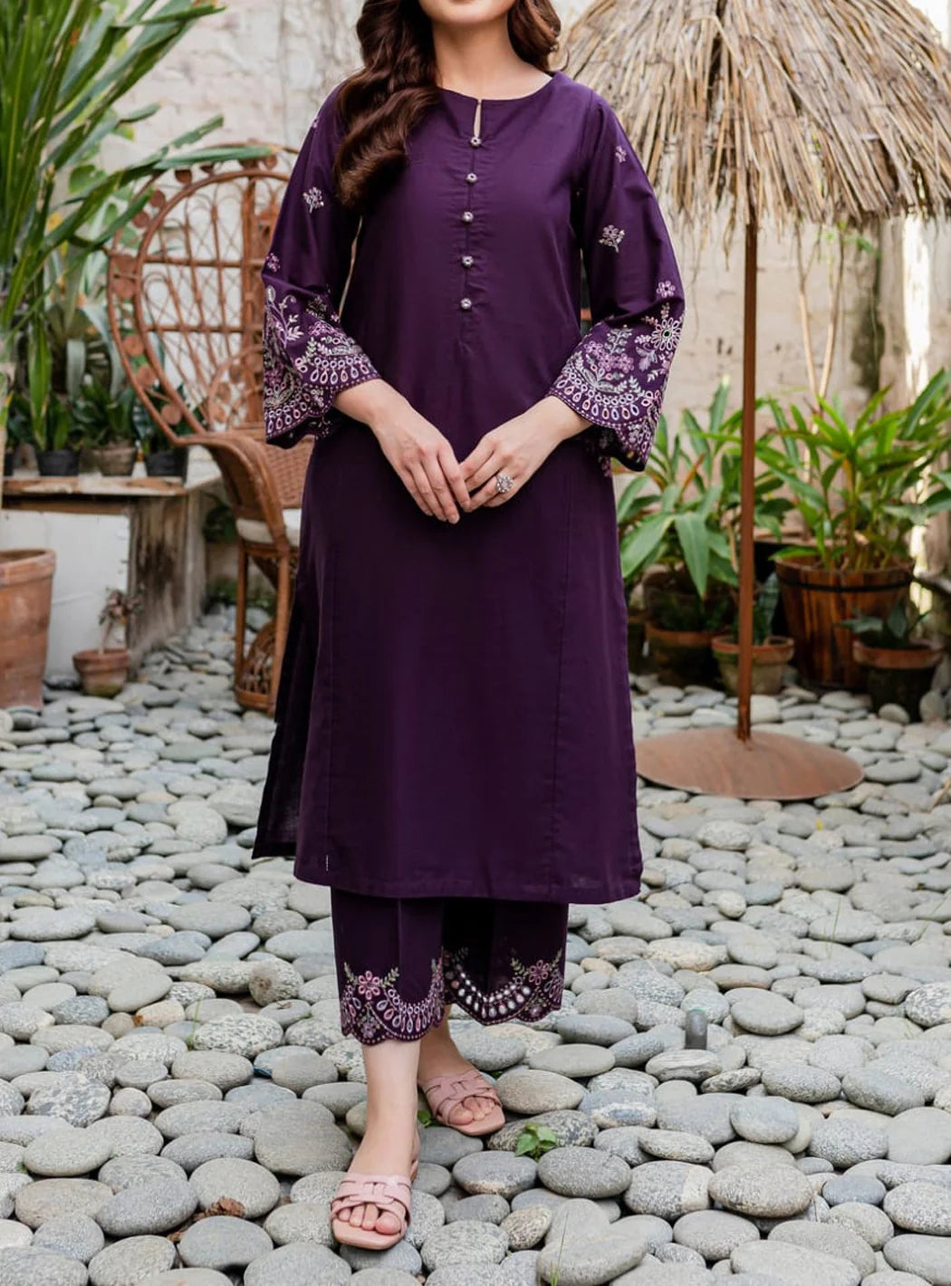 Grace Z-(W444)- Stitched Embroidered 2Pc Marina Dress.