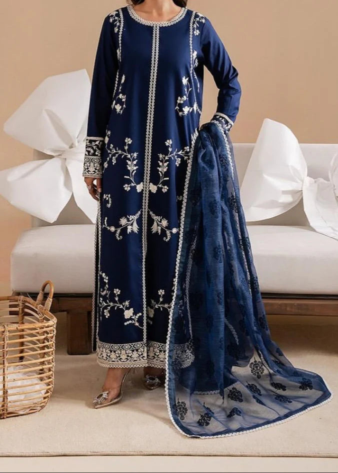 Grace Z-(W767 ) - Stitched Embroidered 3pc Marina Dress With Printed Shawl.