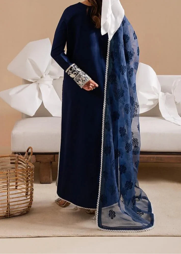 Grace Z-(W767 ) - Stitched Embroidered 3pc Marina Dress With Printed Shawl.