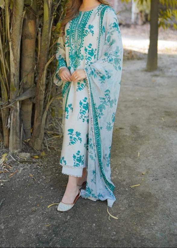 Grace S1300 - Printed & Embroidered 3pc Lawn Dress With Embroidered  Sequence Chiffon Dupatta.