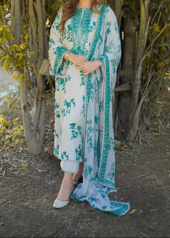 Grace S1300 - Printed & Embroidered 3pc Lawn Dress With Embroidered  Sequence Chiffon Dupatta.