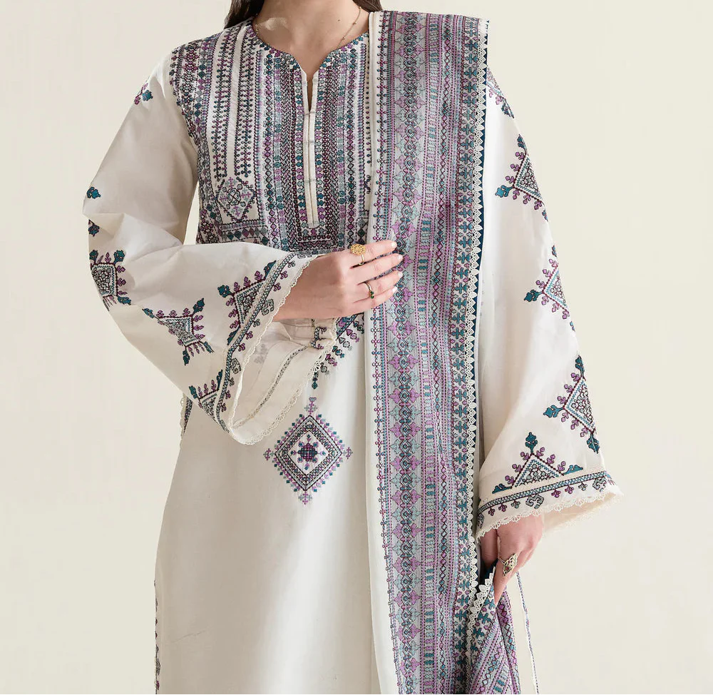 Grace Z-(S1425) - Stitched Embroidered 3pc Lawn Dress With Printed Lawn Dupatta.